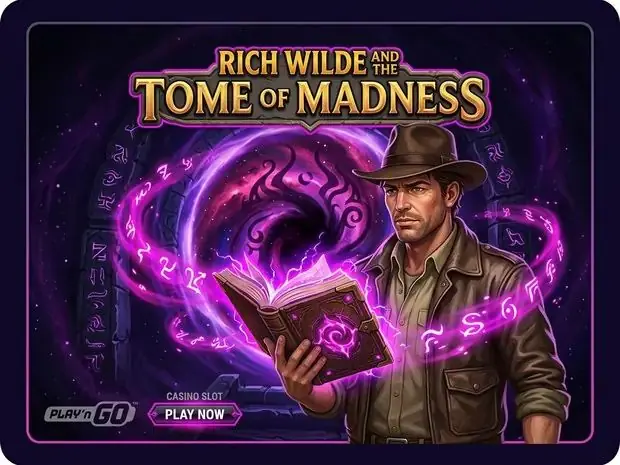 Rich Wilde Tome of Madness — expanding reels, RTP 96.7% — Flagman Casino
